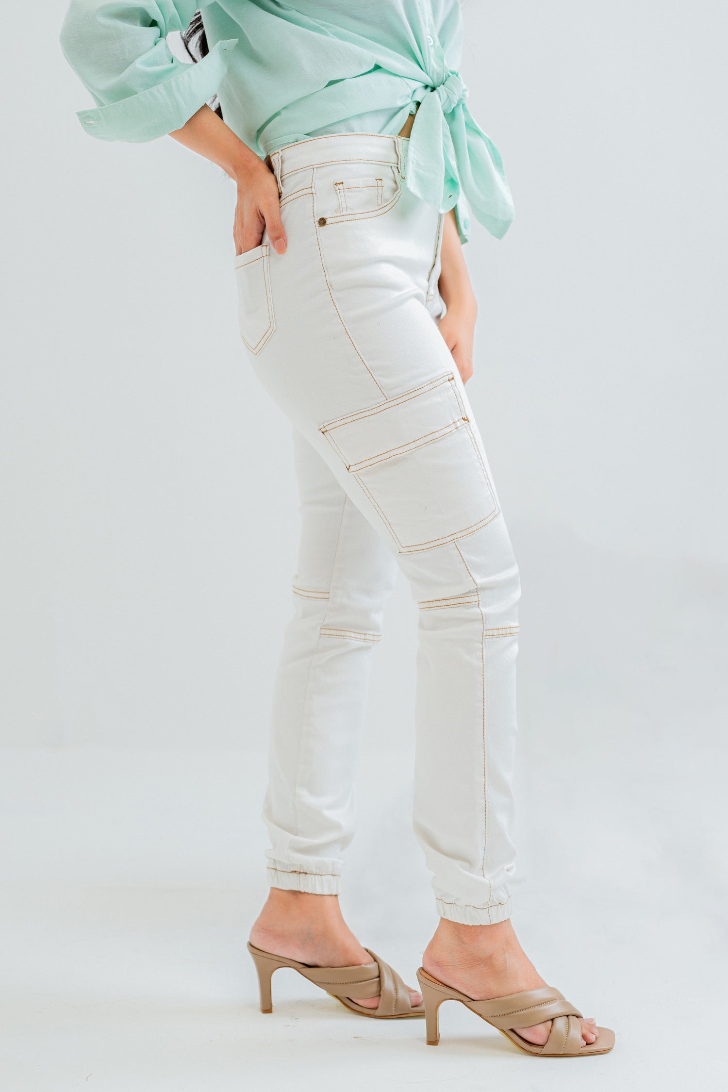 White Cargo Denim Jeans - Hustle N Holla