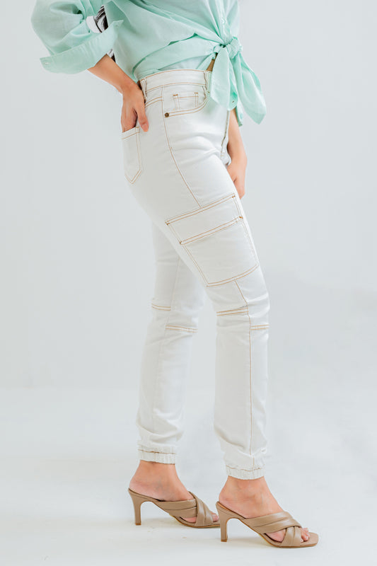 White Cargo Denim Jeans - Hustle N Holla
