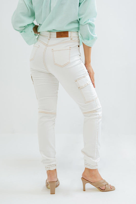 White Cargo Denim Jeans - Hustle N Holla