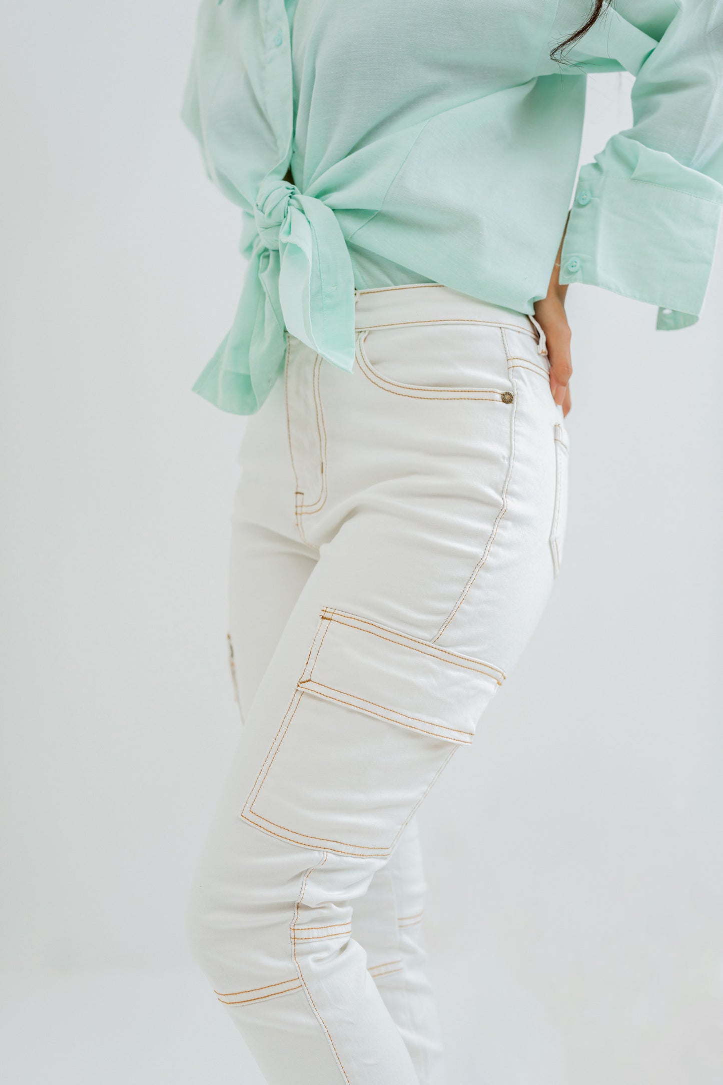 White Cargo Denim Jeans