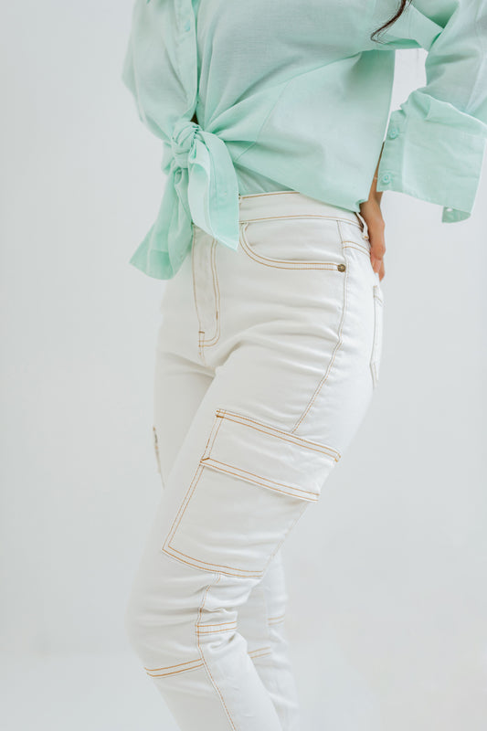White Cargo Denim Jeans - Hustle N Holla