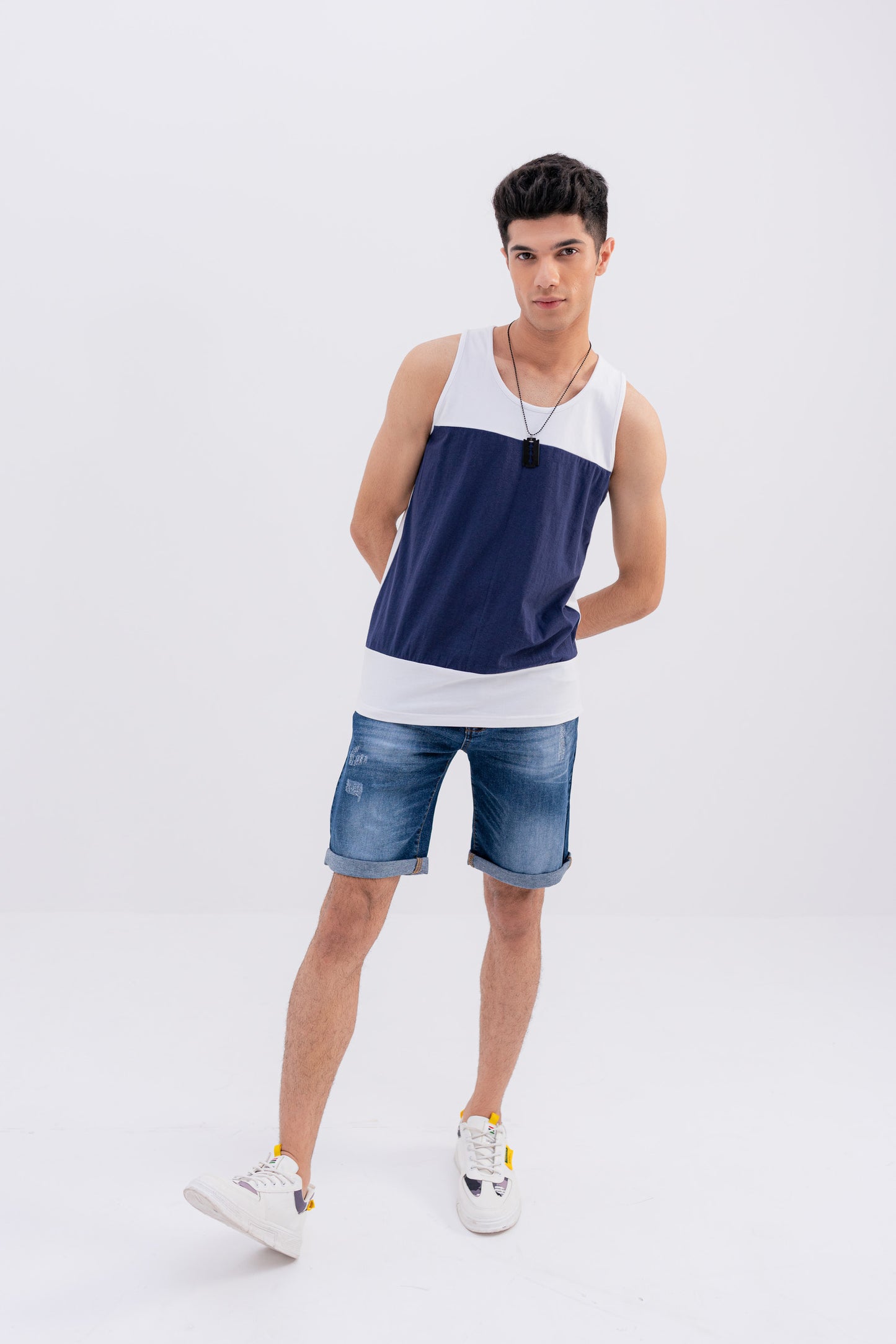 White and Navy Sleeveless Vest