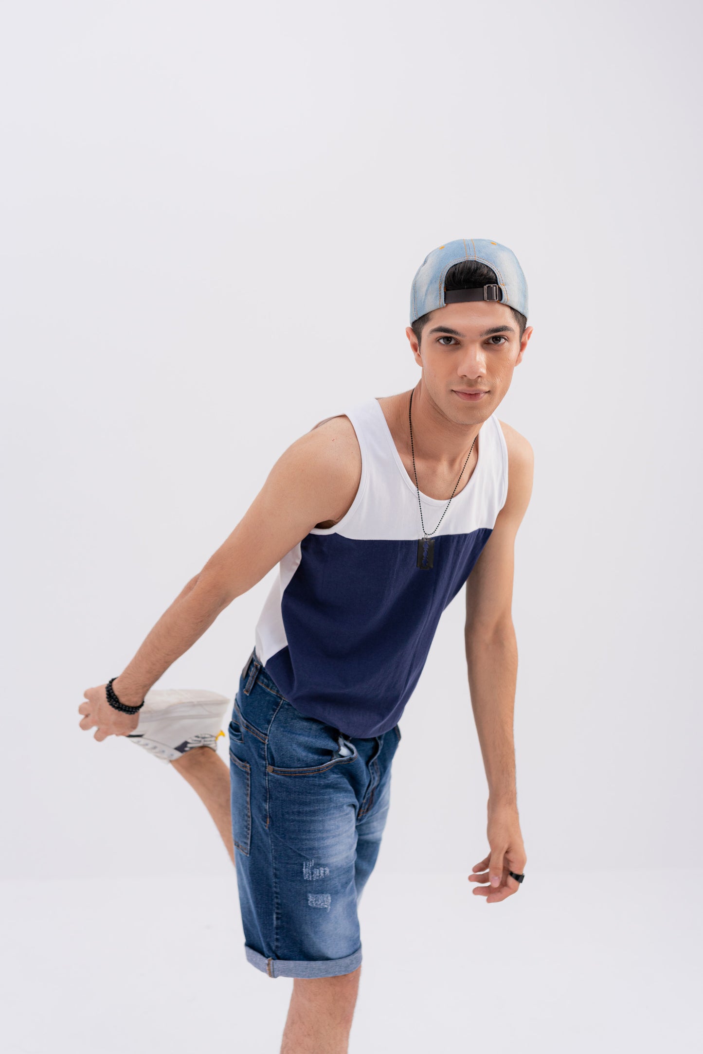 White and Navy Sleeveless Vest