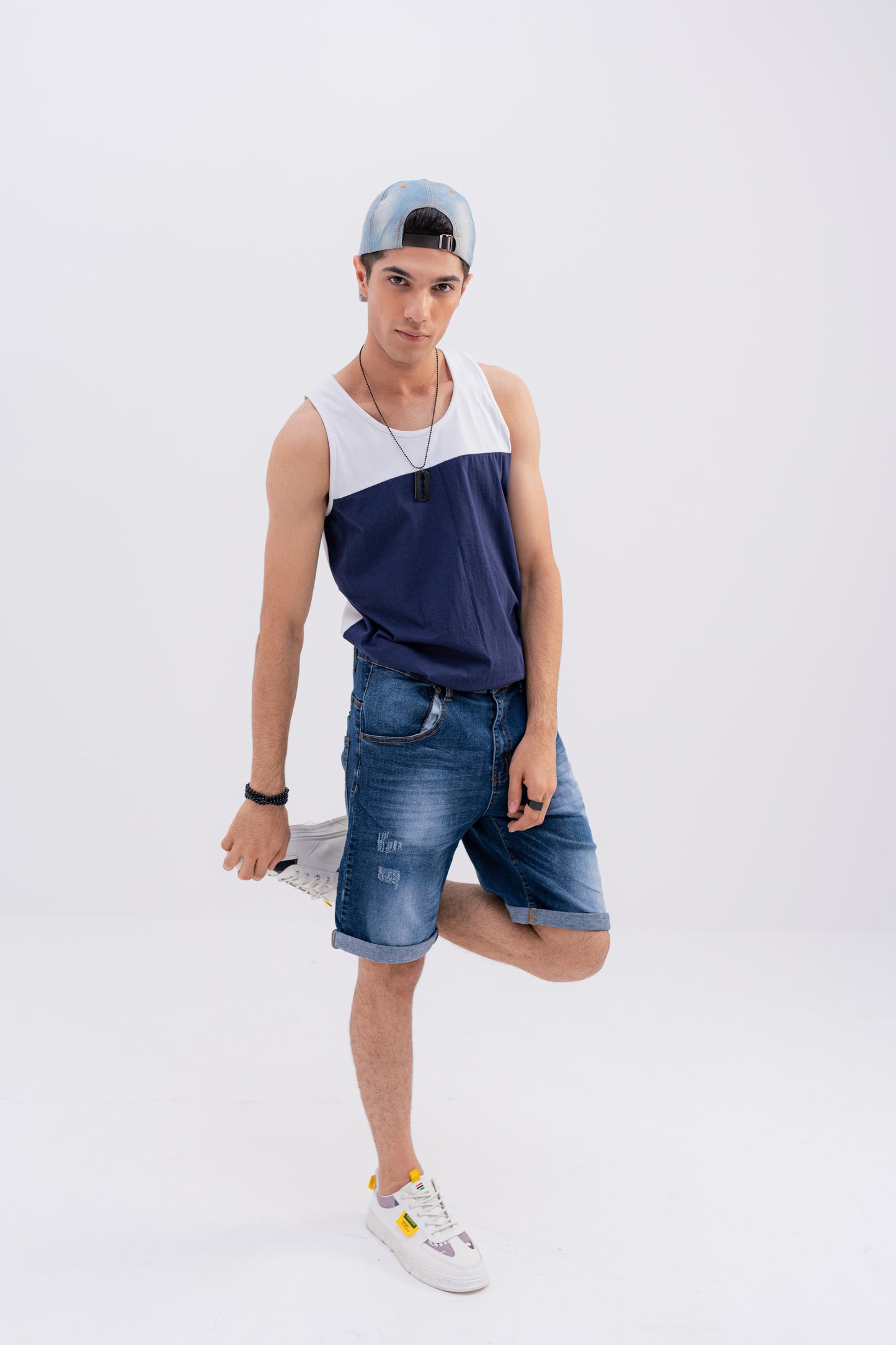 White and Navy Sleeveless Vest