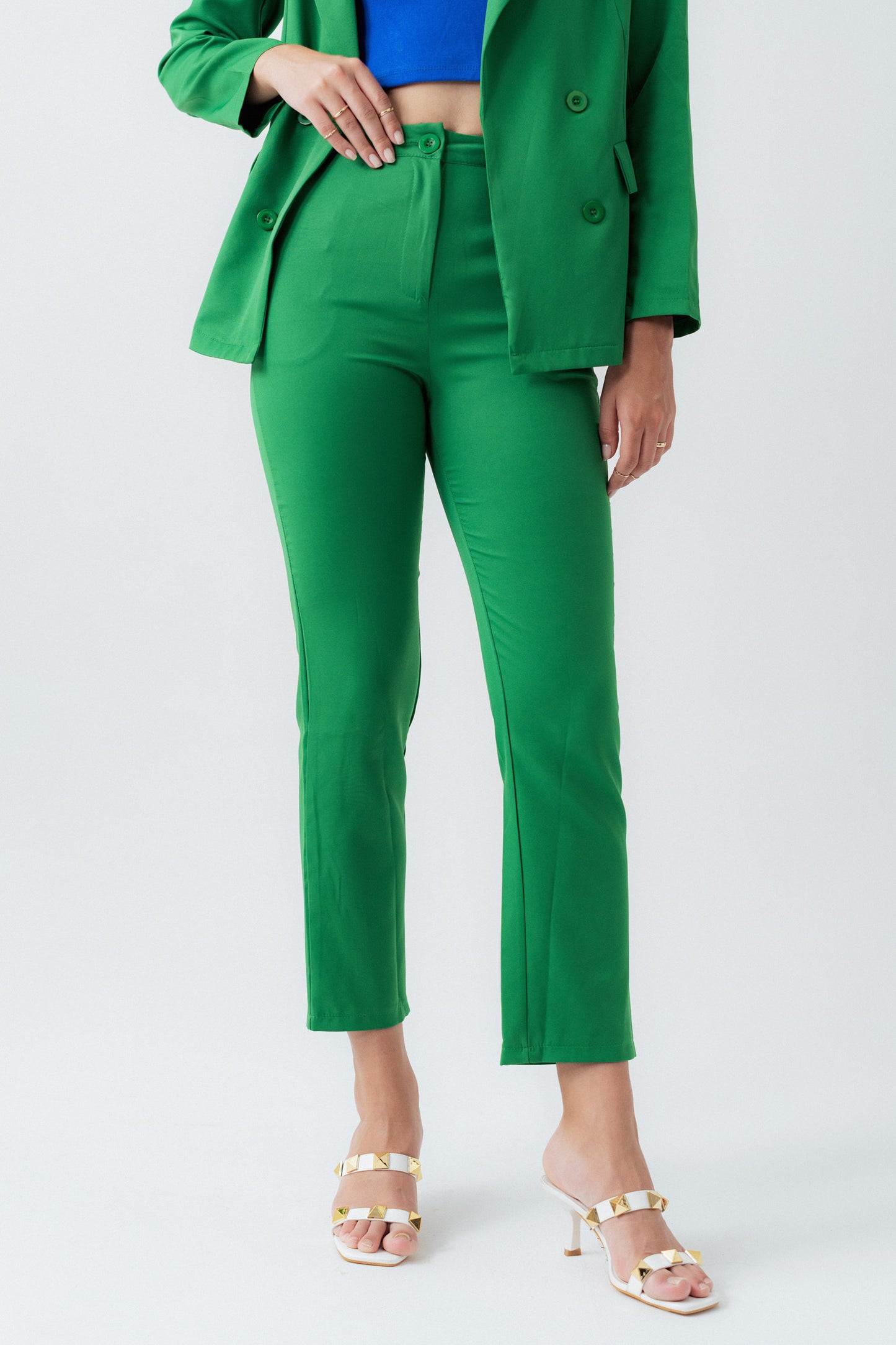 Green Slim Fit Cropped Pants - Hustle N Holla