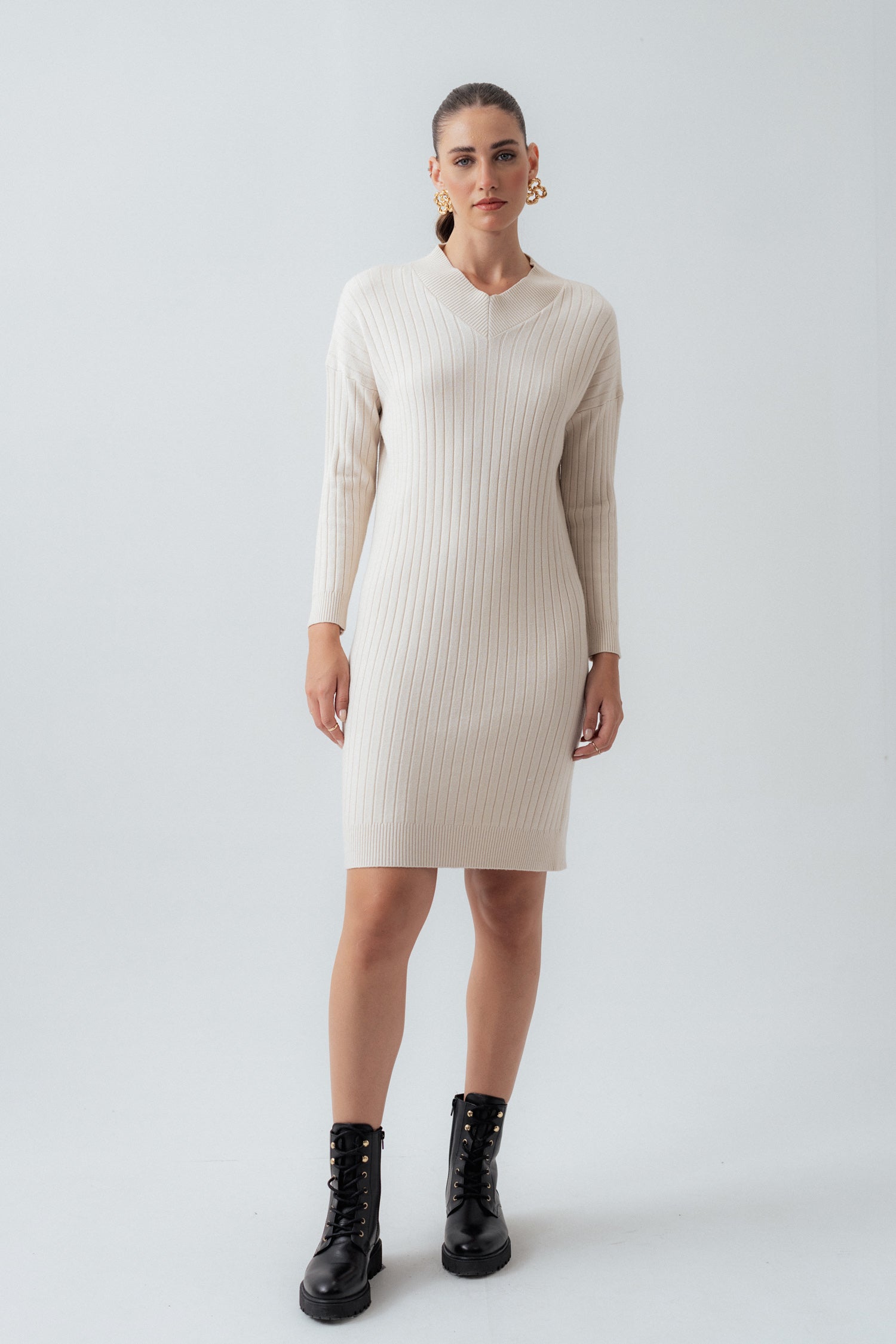 OFF White Wool Midi Dress