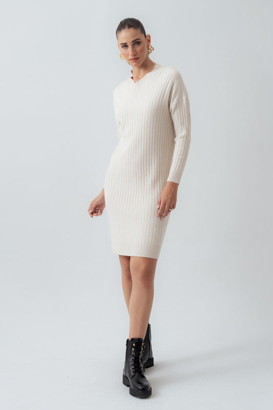 OFF White Wool Midi Dress - Hustle N Holla