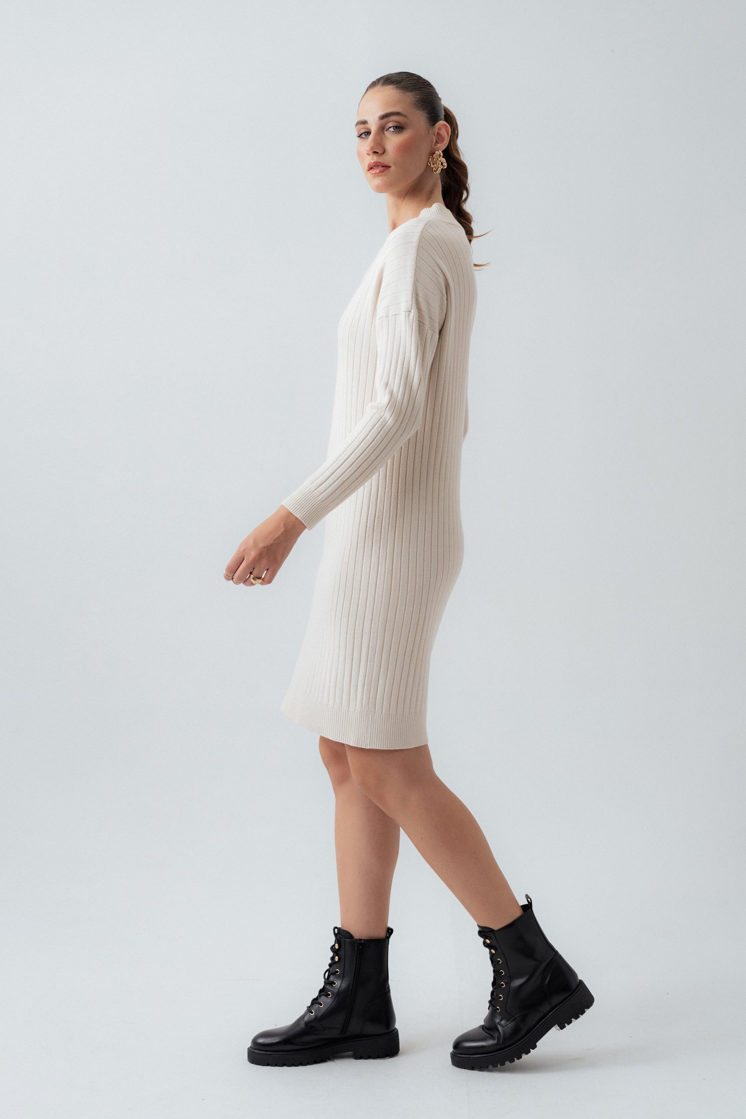 OFF White Wool Midi Dress - Hustle N Holla