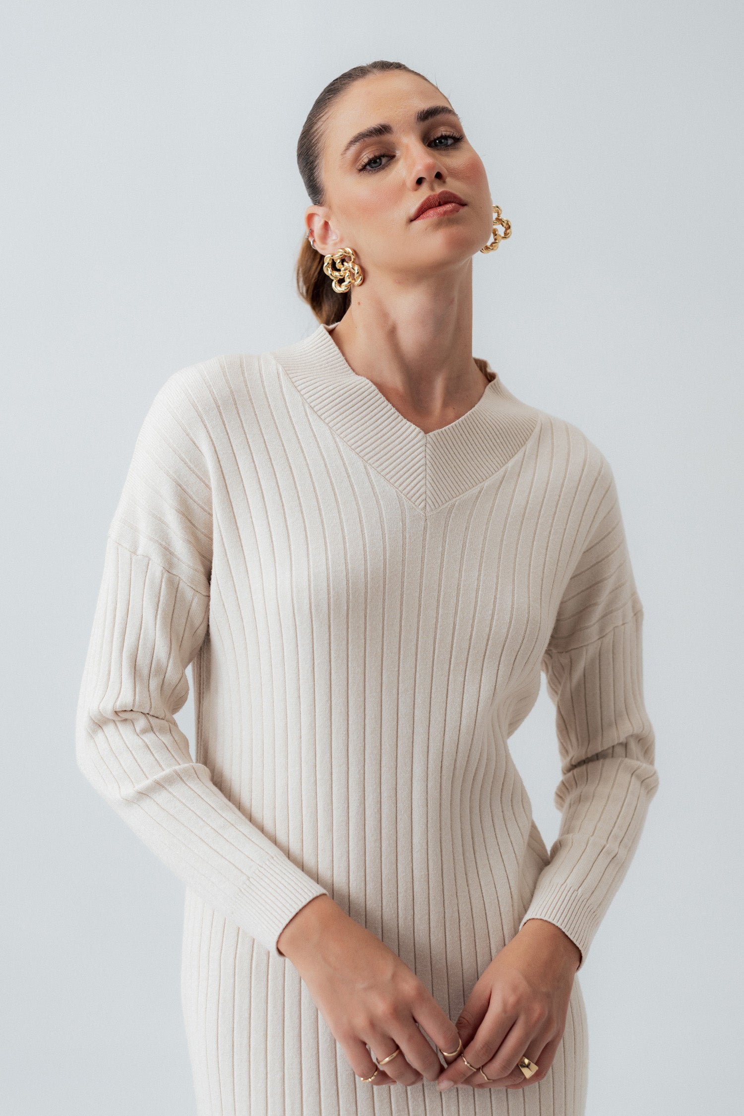 OFF White Wool Midi Dress - Hustle N Holla