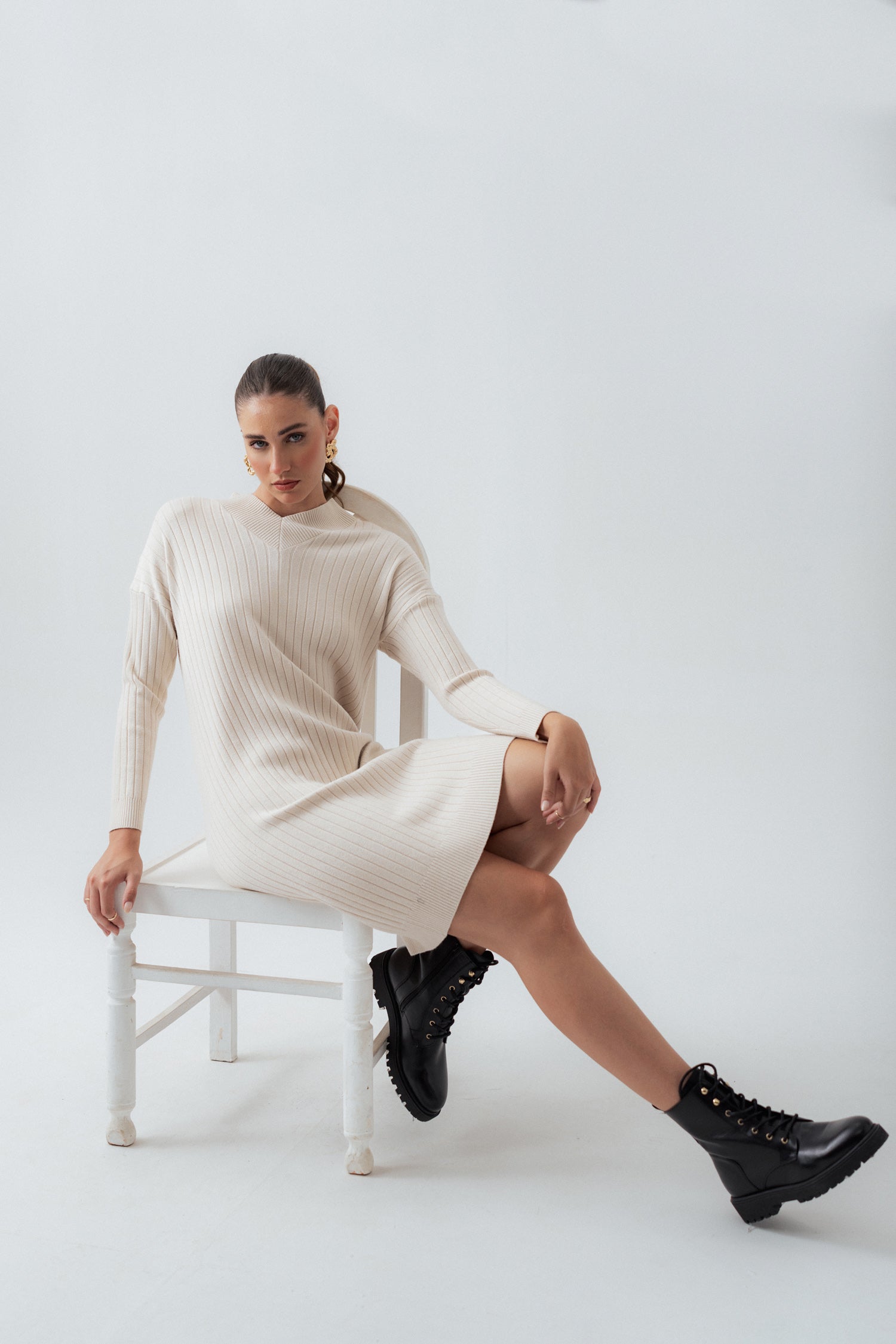 OFF White Wool Midi Dress - Hustle N Holla