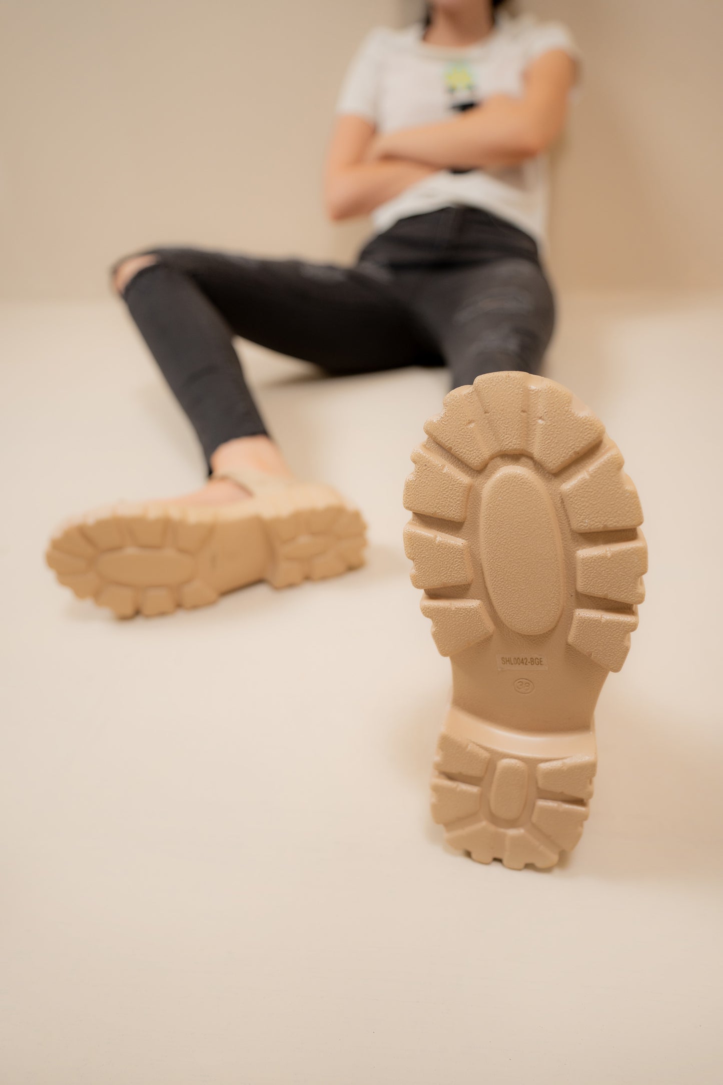 Beige Chunky Sandals with Track Sole