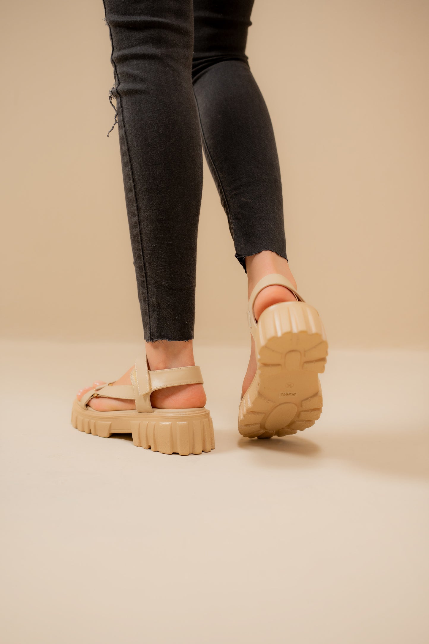 Beige Chunky Sandals with Track Sole