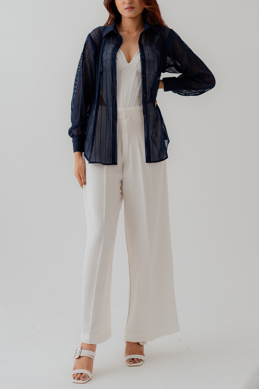 Dark Blue Relaxed Fit Button Down Shirt - Hustle N Holla