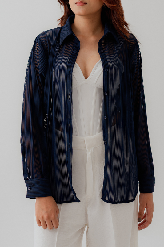 Dark Blue Relaxed Fit Button Down Shirt - Hustle N Holla