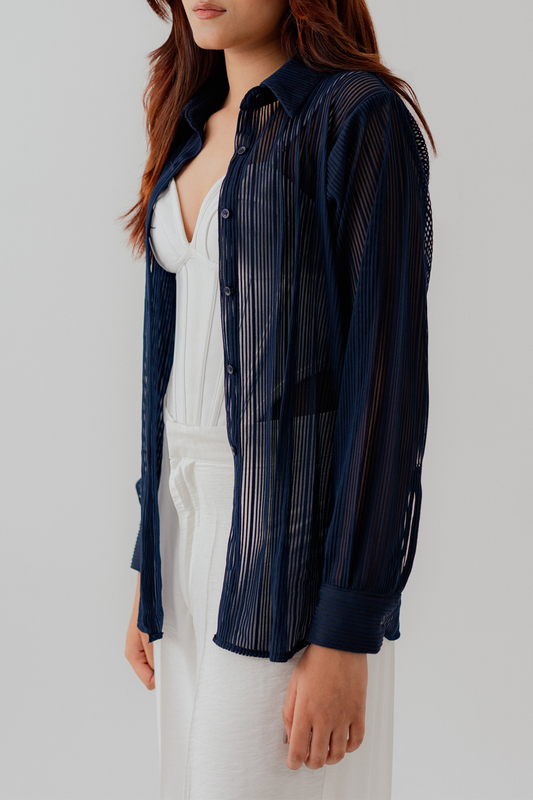 Dark Blue Relaxed Fit Button Down Shirt - Hustle N Holla