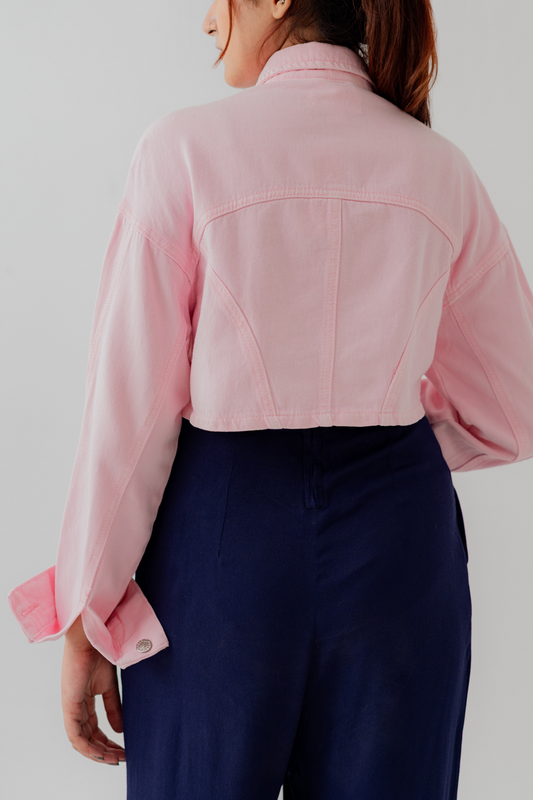 Light Pink Wash Twill Cropped Shacket - Hustle N Holla