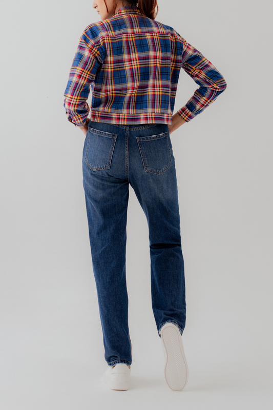 Cotton Checks Relaxed Fit Crop Button Down Shirt - Hustle N Holla