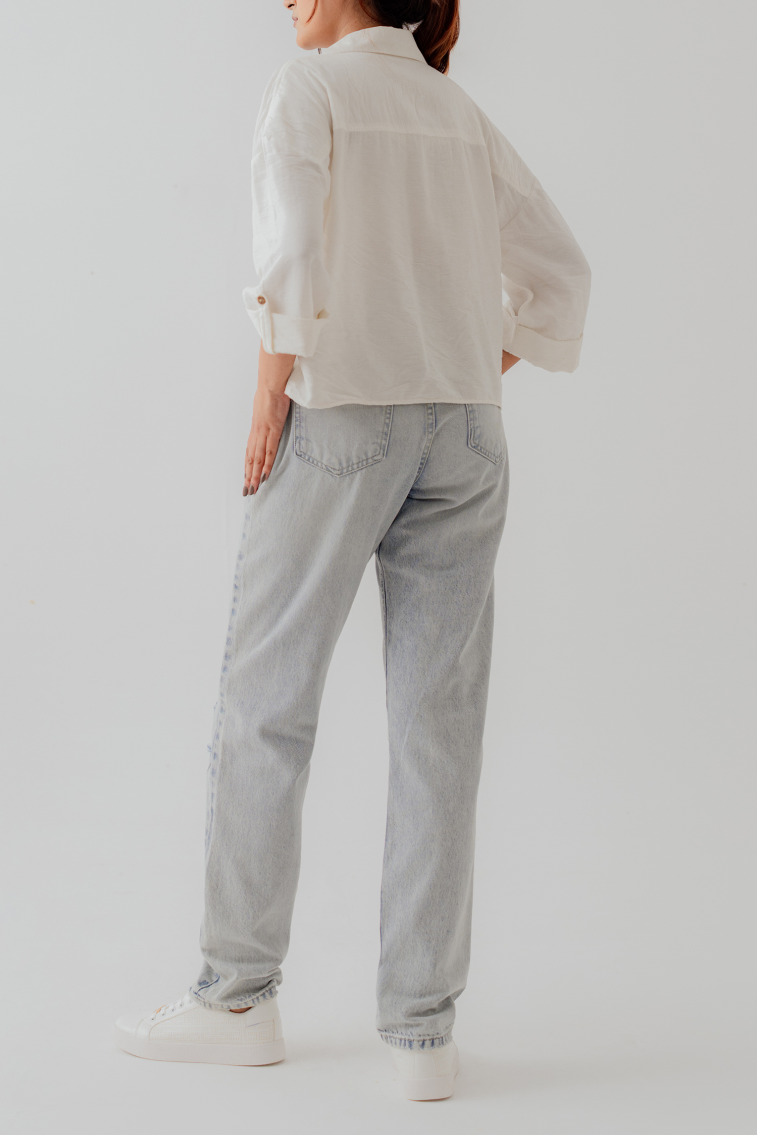 White Cotton Relaxed Fit Crop Button Down Shirt - Hustle N Holla