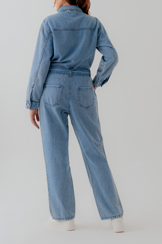 Light Wash Belted Denim Jumpsuit - Hustle N Holla