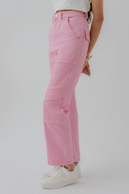 Pink Twill Straight Fit Pants - Hustle N Holla