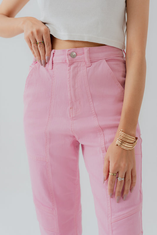 Pink Twill Straight Fit Pants - Hustle N Holla