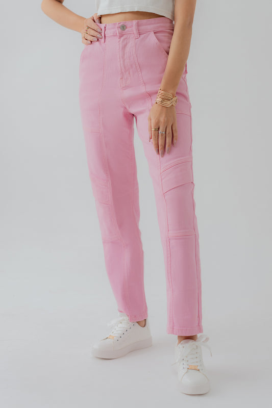 Pink Twill Straight Fit Pants - Hustle N Holla