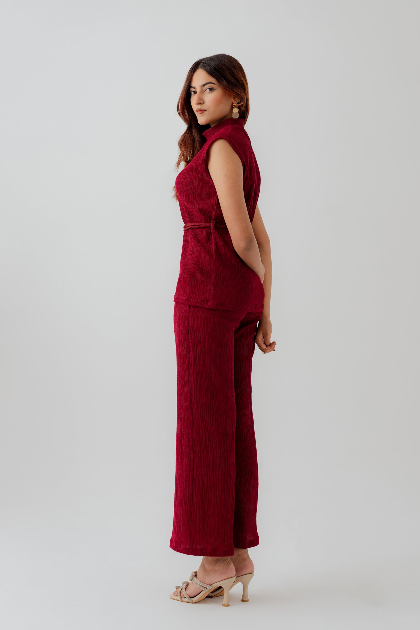Burgundy Crinkled High Neck Regular Fit Top - Hustle N Holla