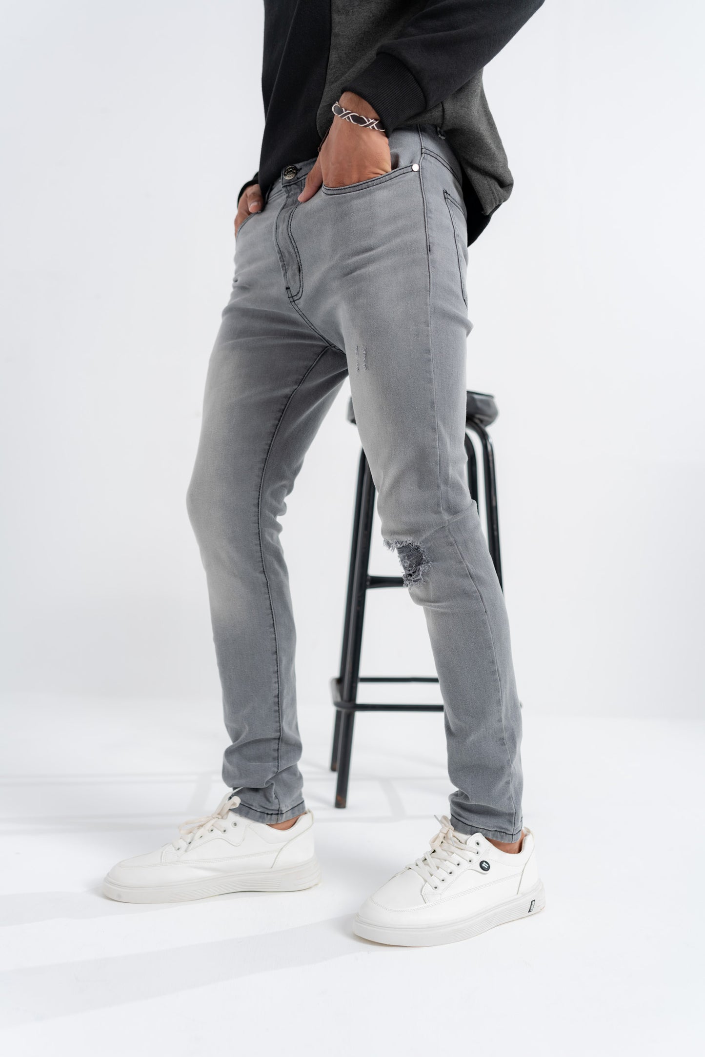 Grey Ripped Skinny Fit Jeans - Hustle N Holla