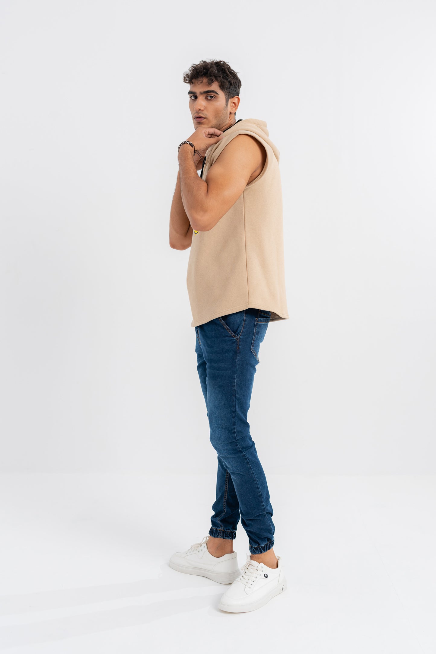 Beige Sleeveless Hoodie