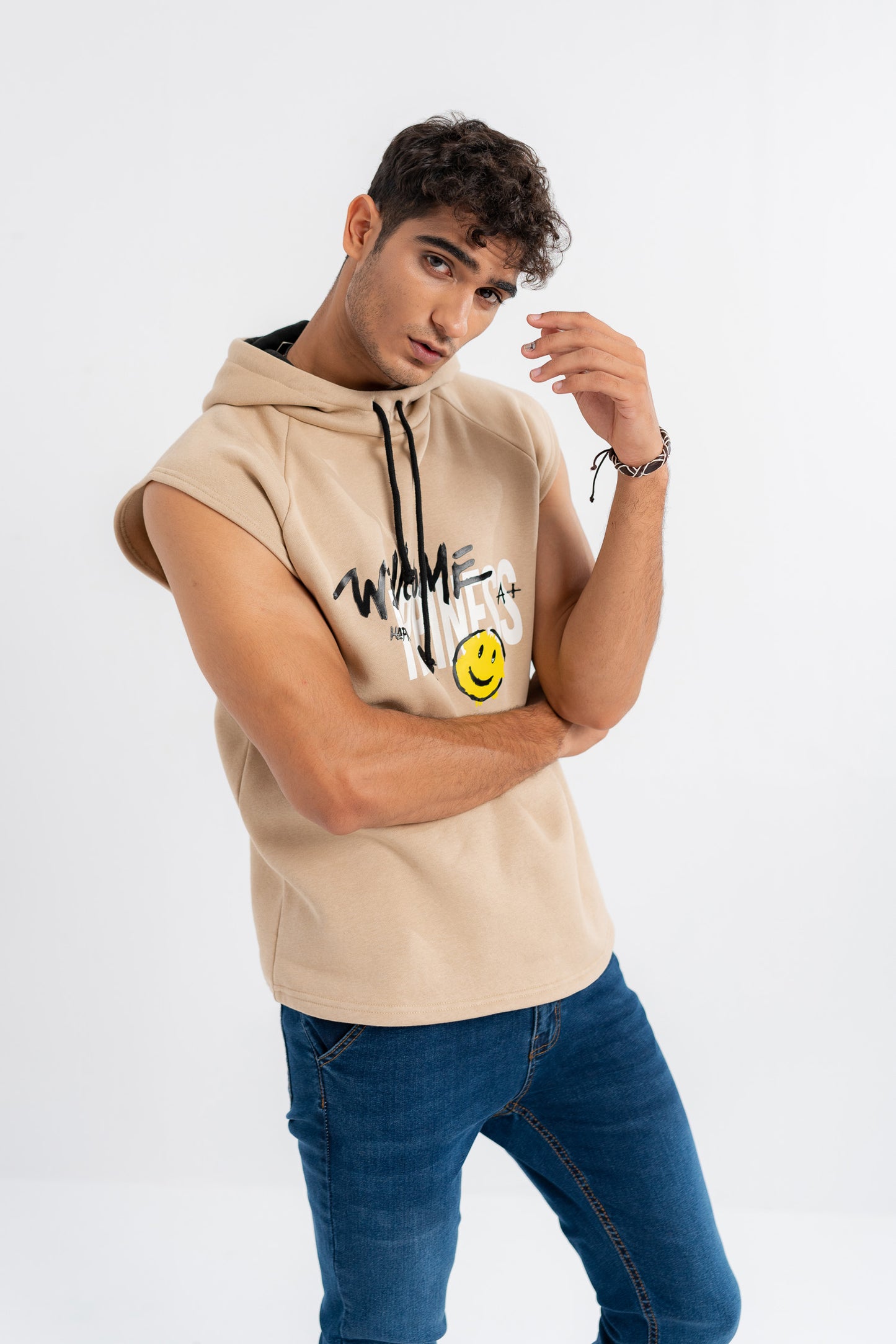Beige Sleeveless Hoodie