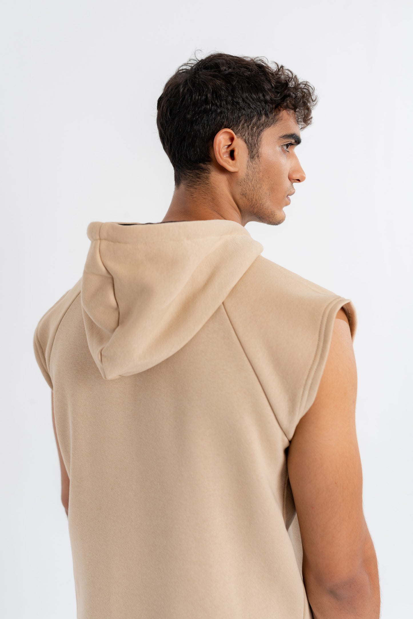 Beige Sleeveless Hoodie