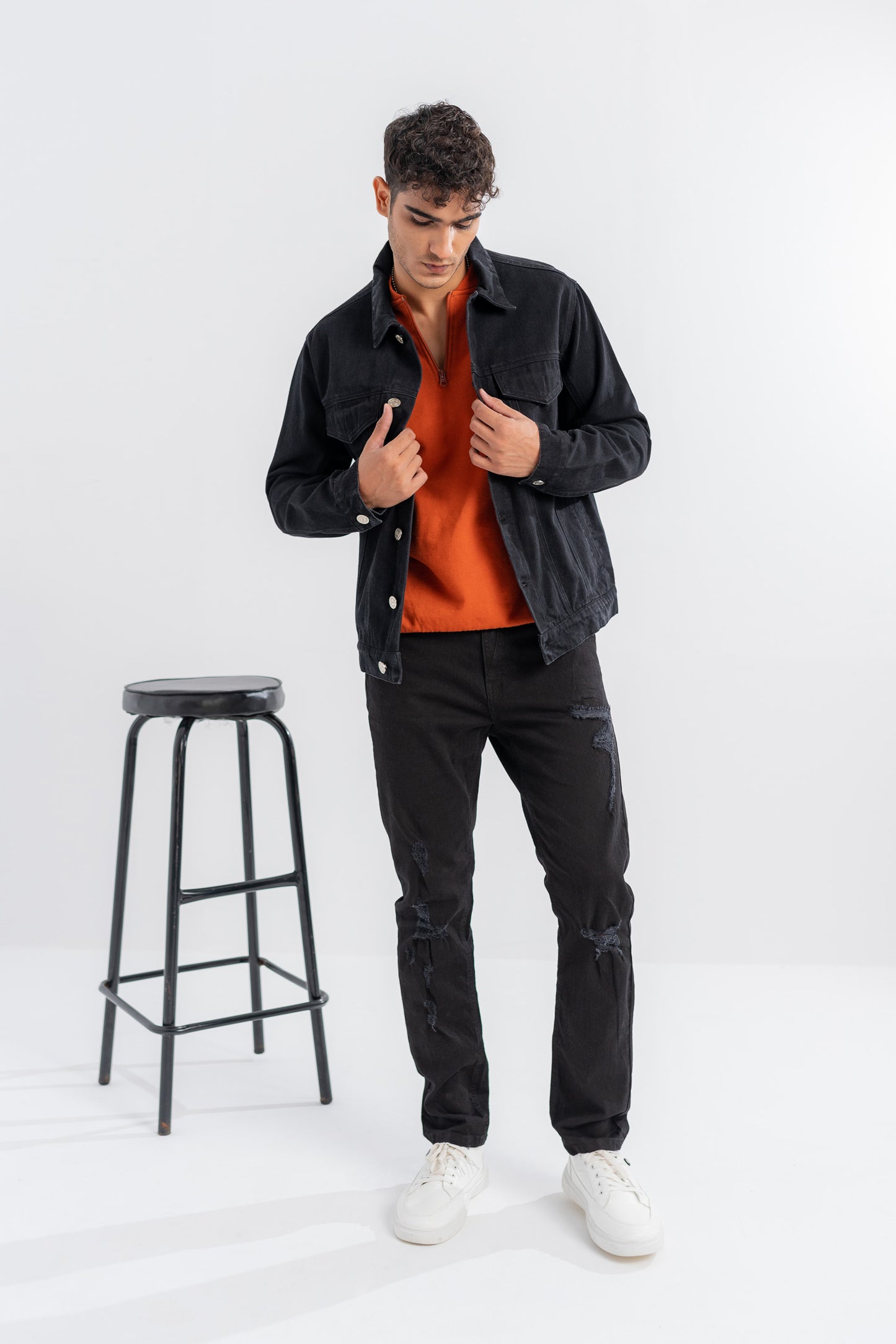 Black Printed Men Denim Jacket