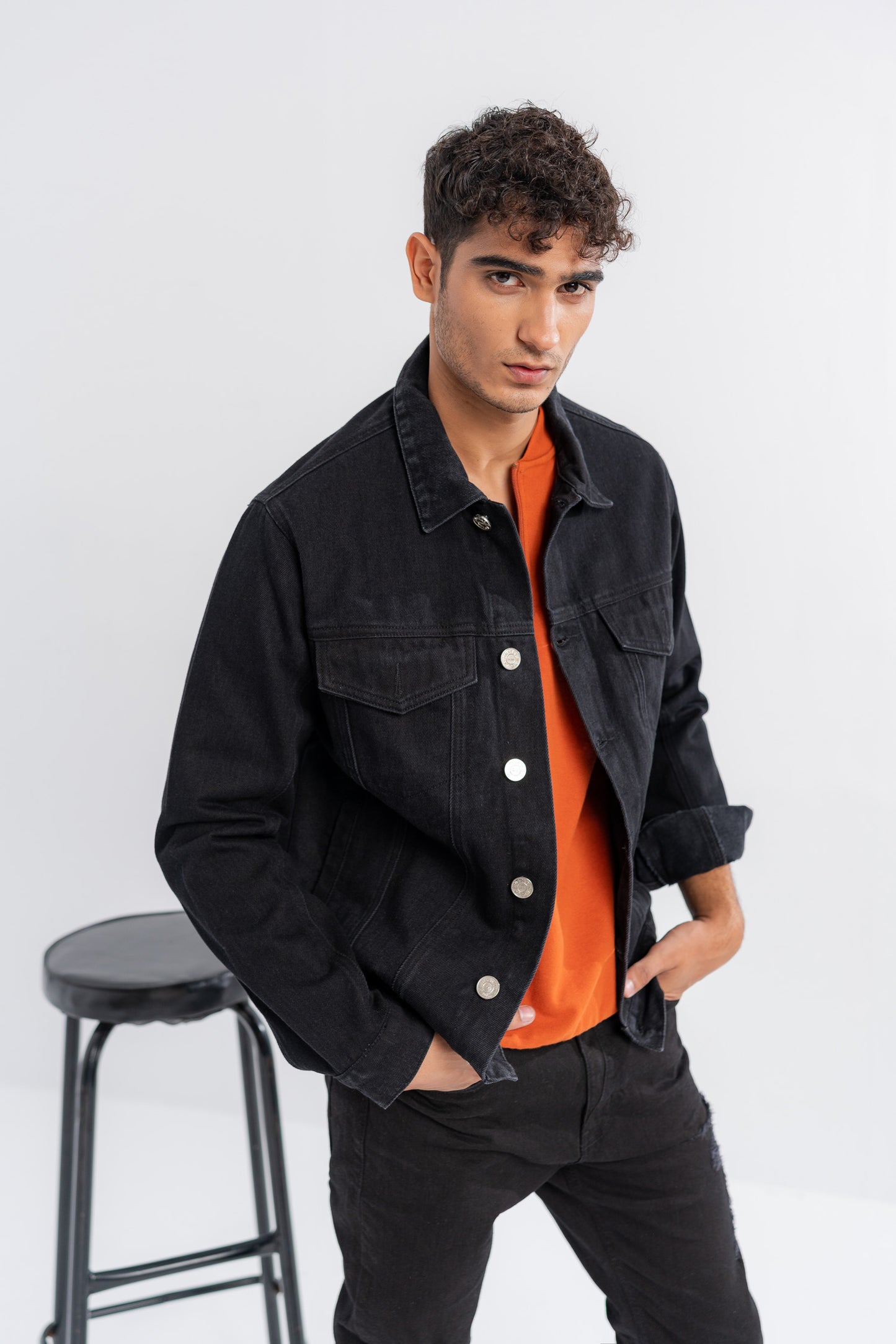 Black Printed Men Denim Jacket