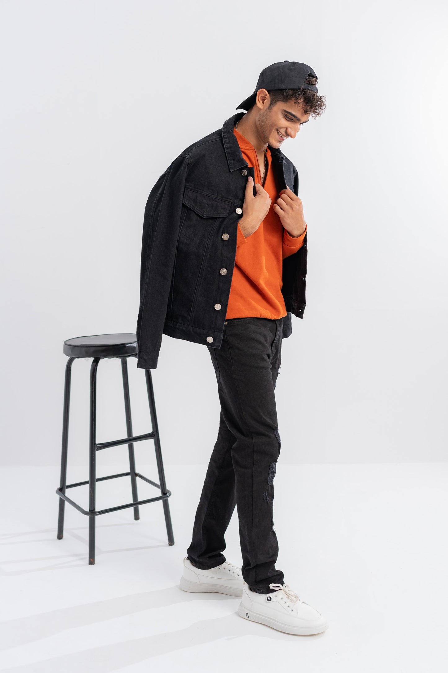 Black Printed Men Denim Jacket
