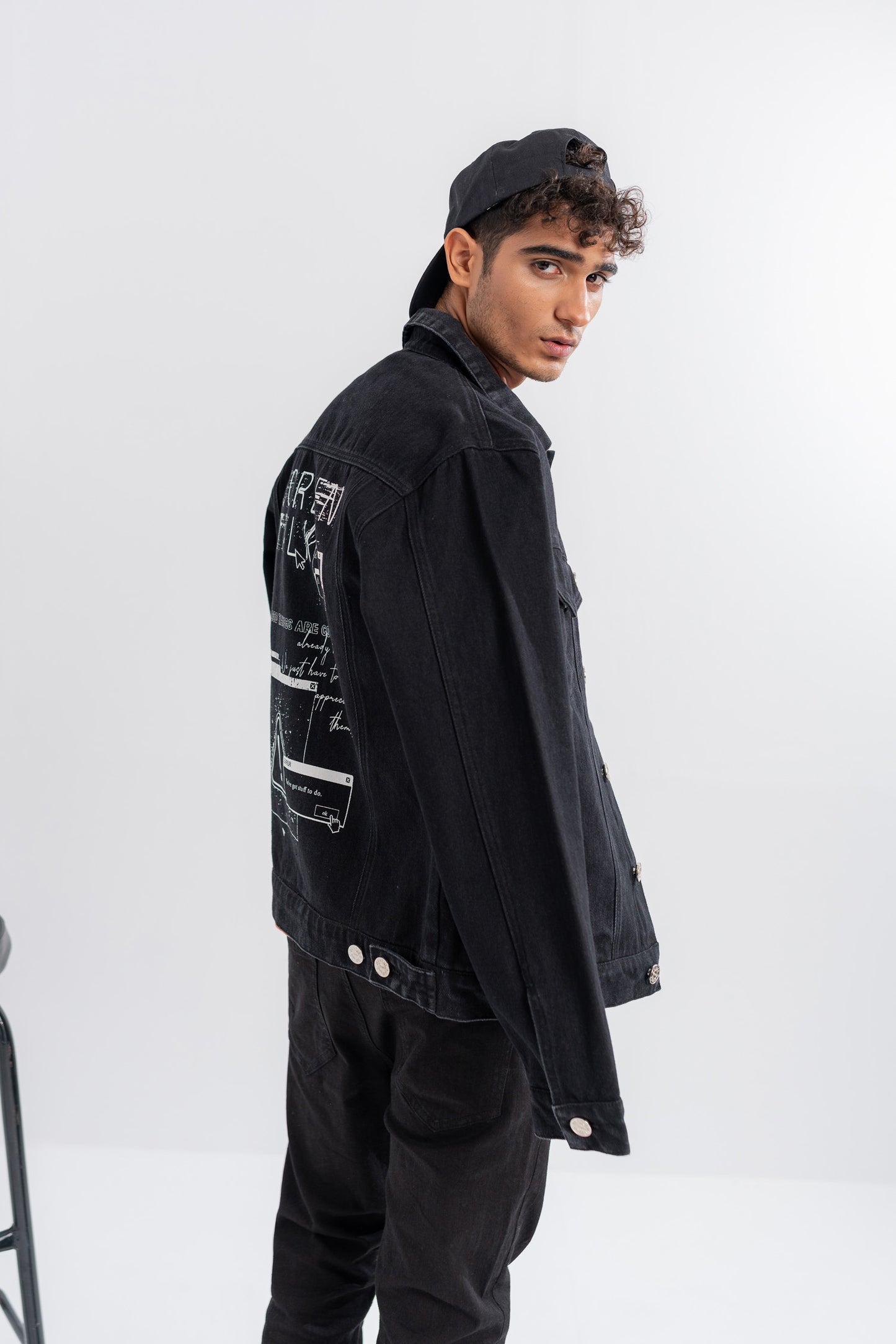 Black Printed Men Denim Jacket