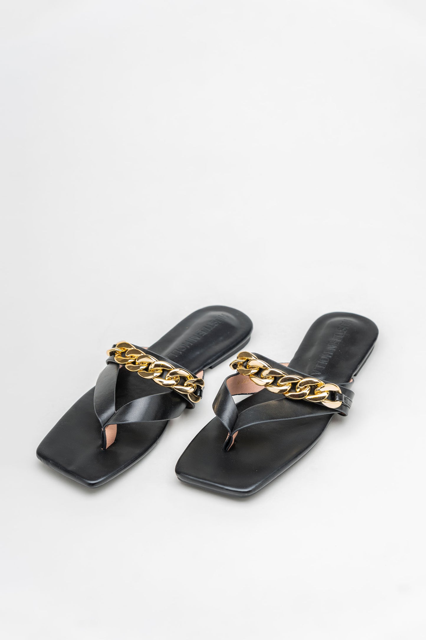 Black Classy Chain Detail Flats - Hustle N Holla