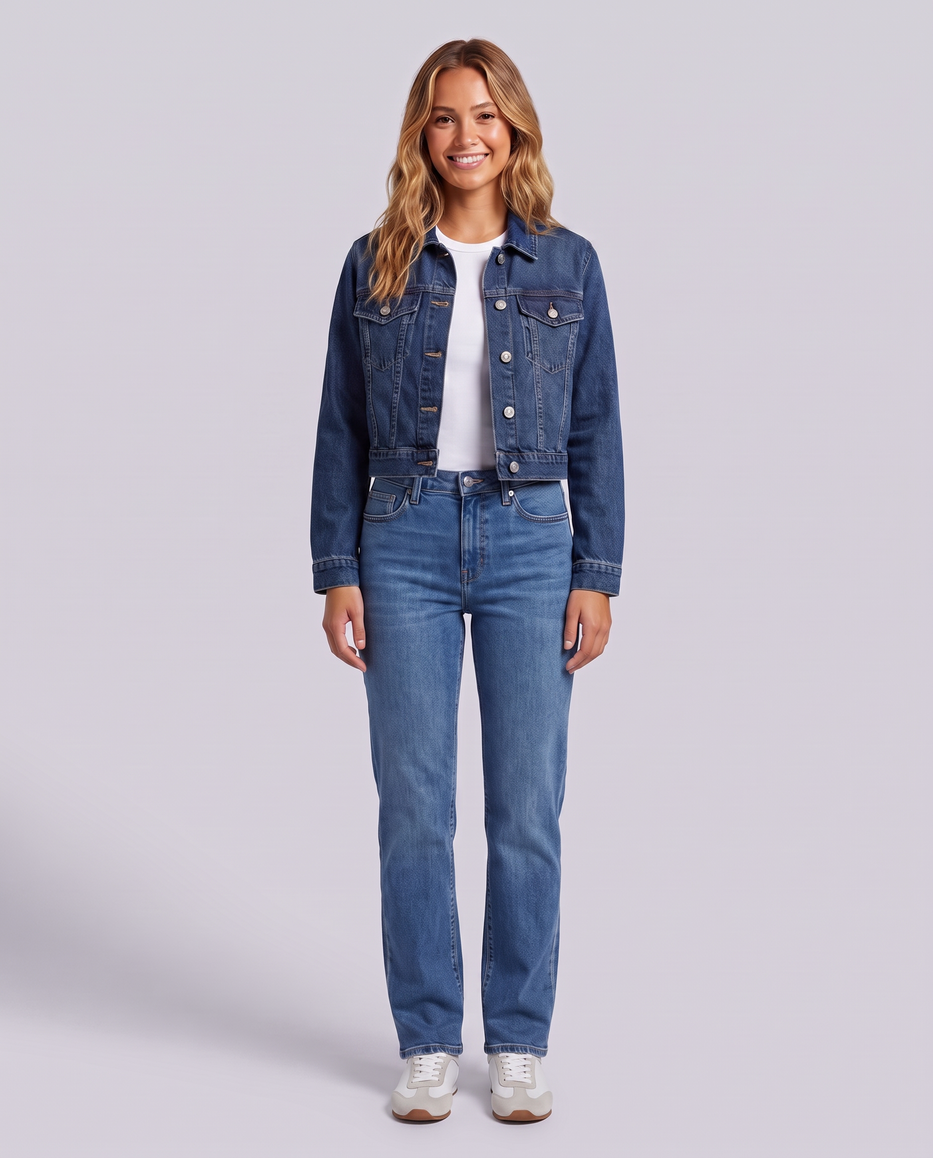 Blue Mid Wash Crop Denim Jacket