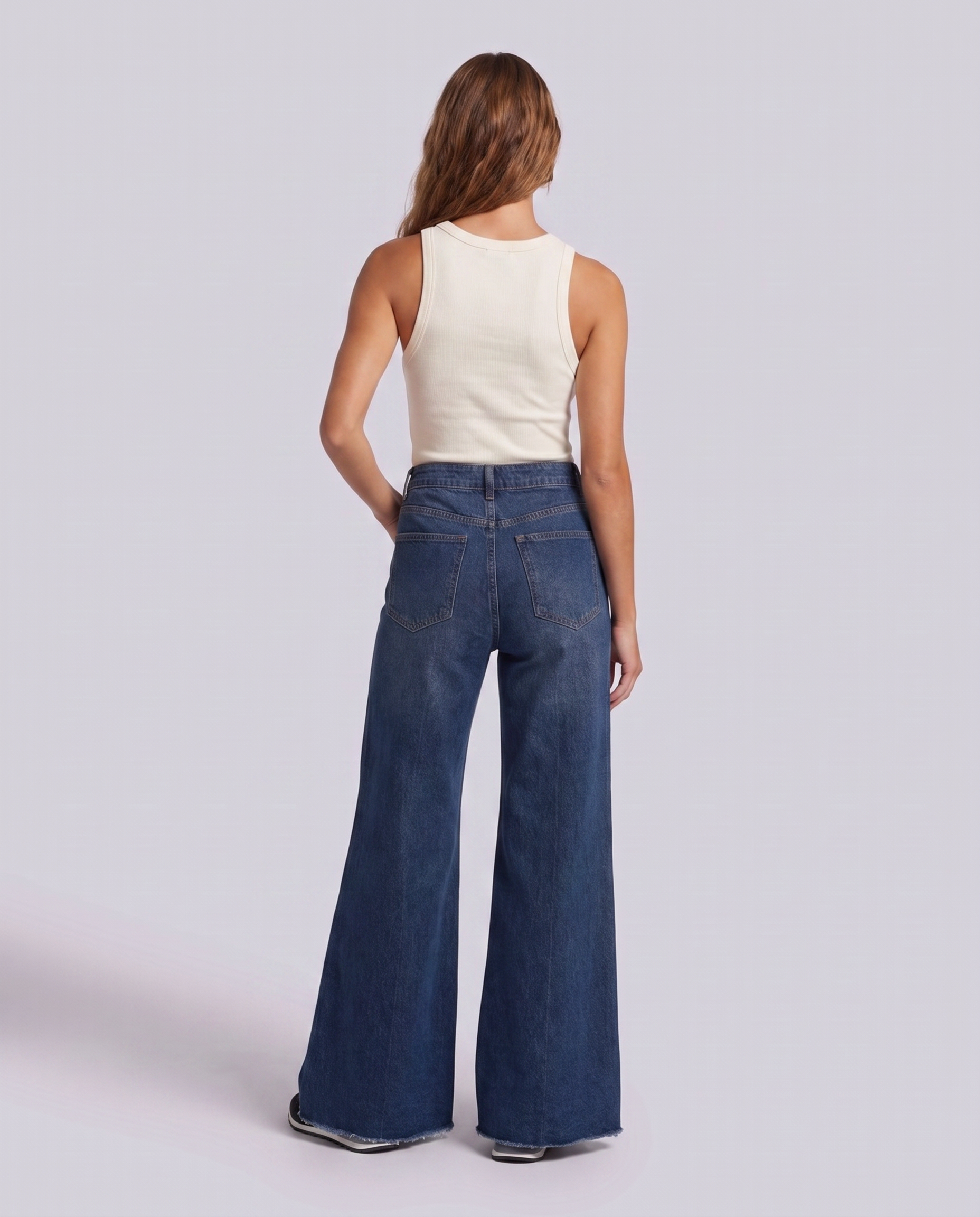 Front Seam Wide Leg Dark Blue Jeans