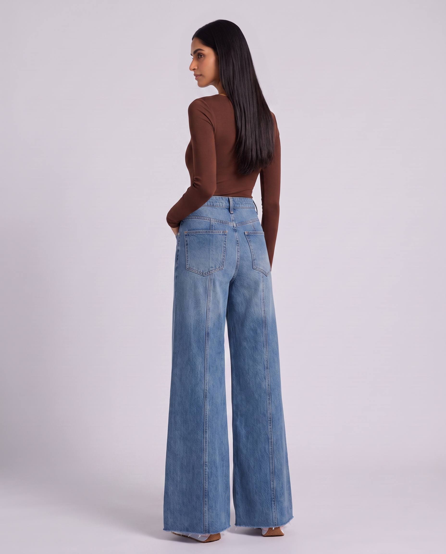 Front Seam Wide Leg Mid Wash Jeans - Hustle N Holla