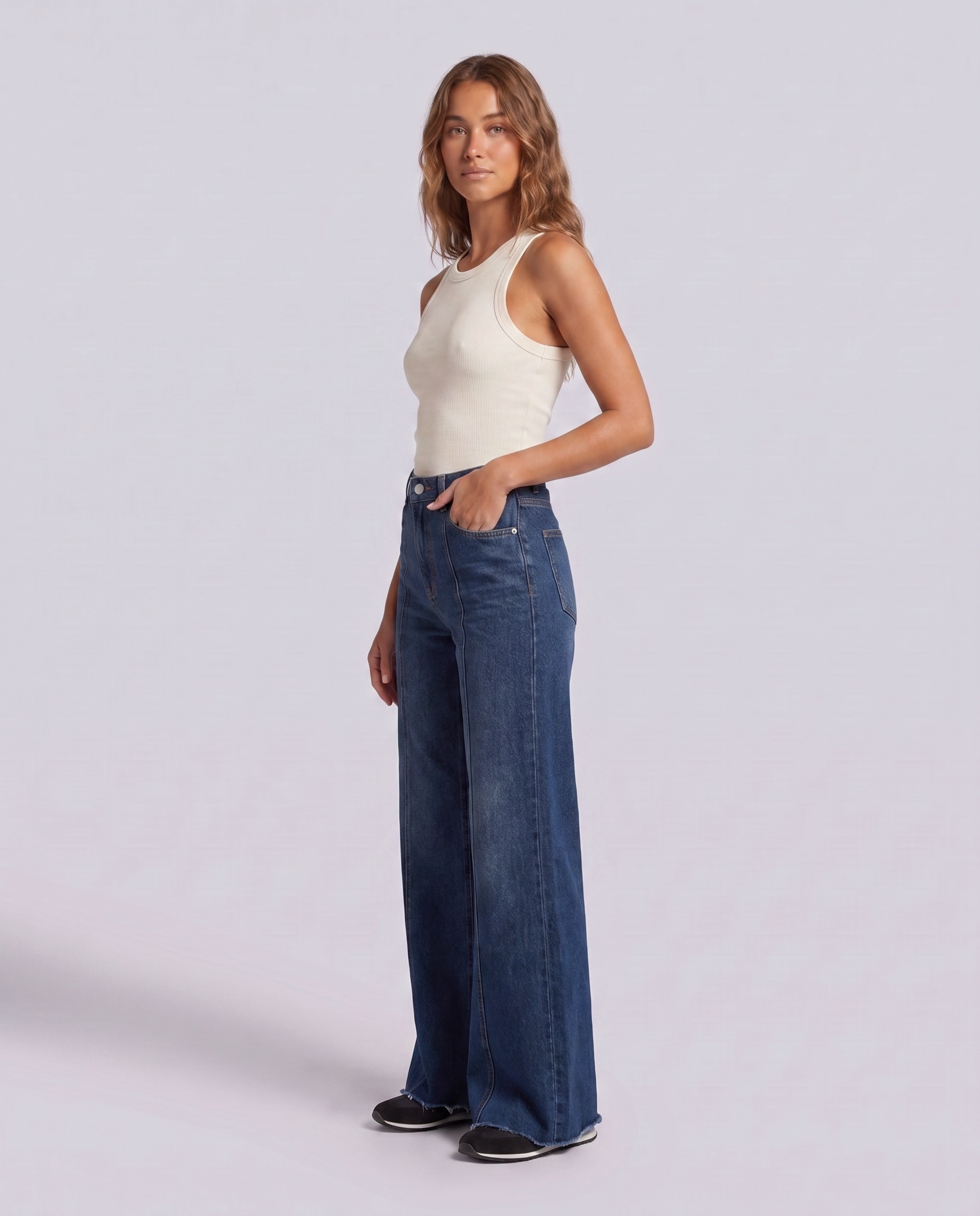 Front Seam Wide Leg Dark Blue Jeans - Hustle N Holla