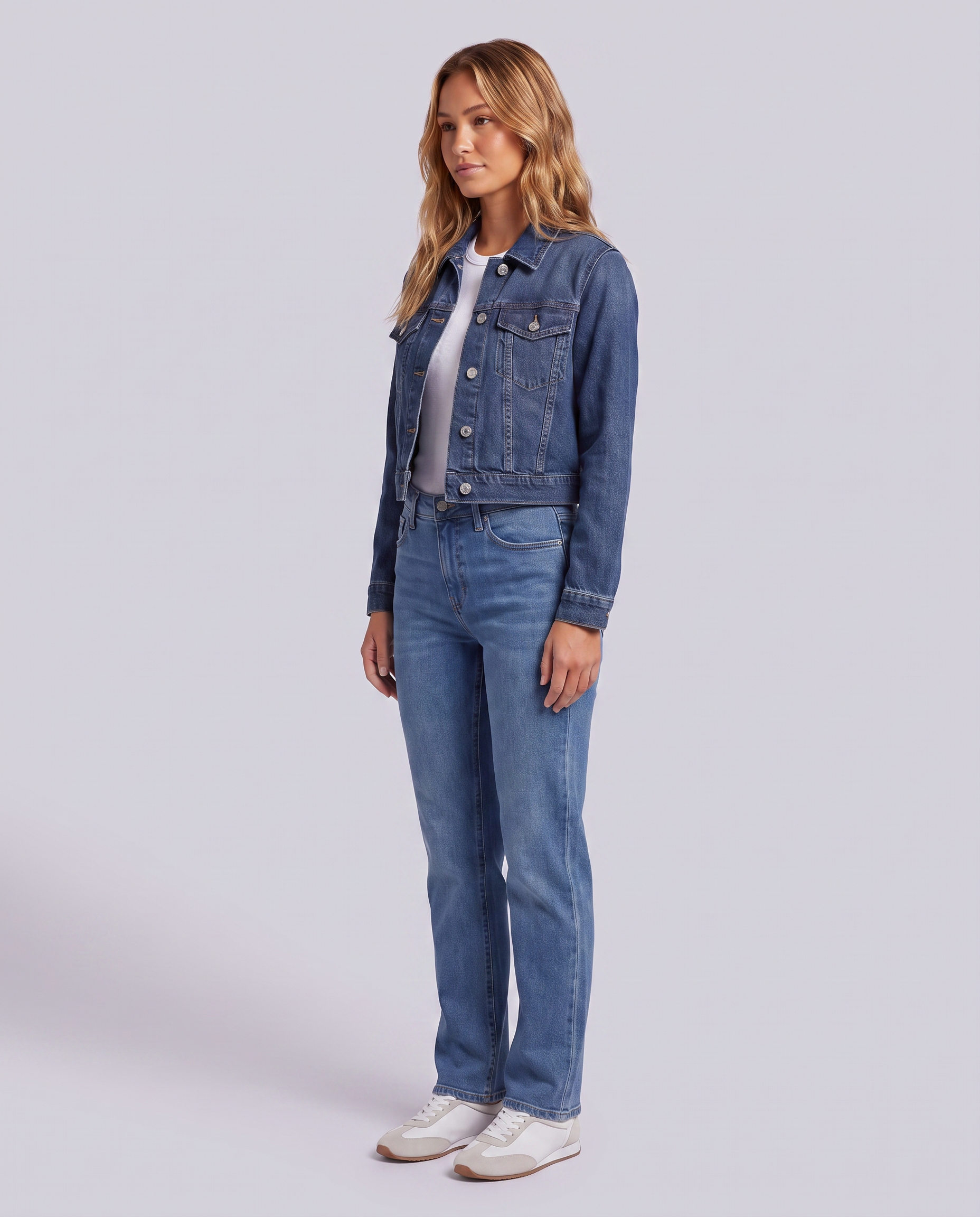 Blue Mid Wash Crop Denim Jacket
