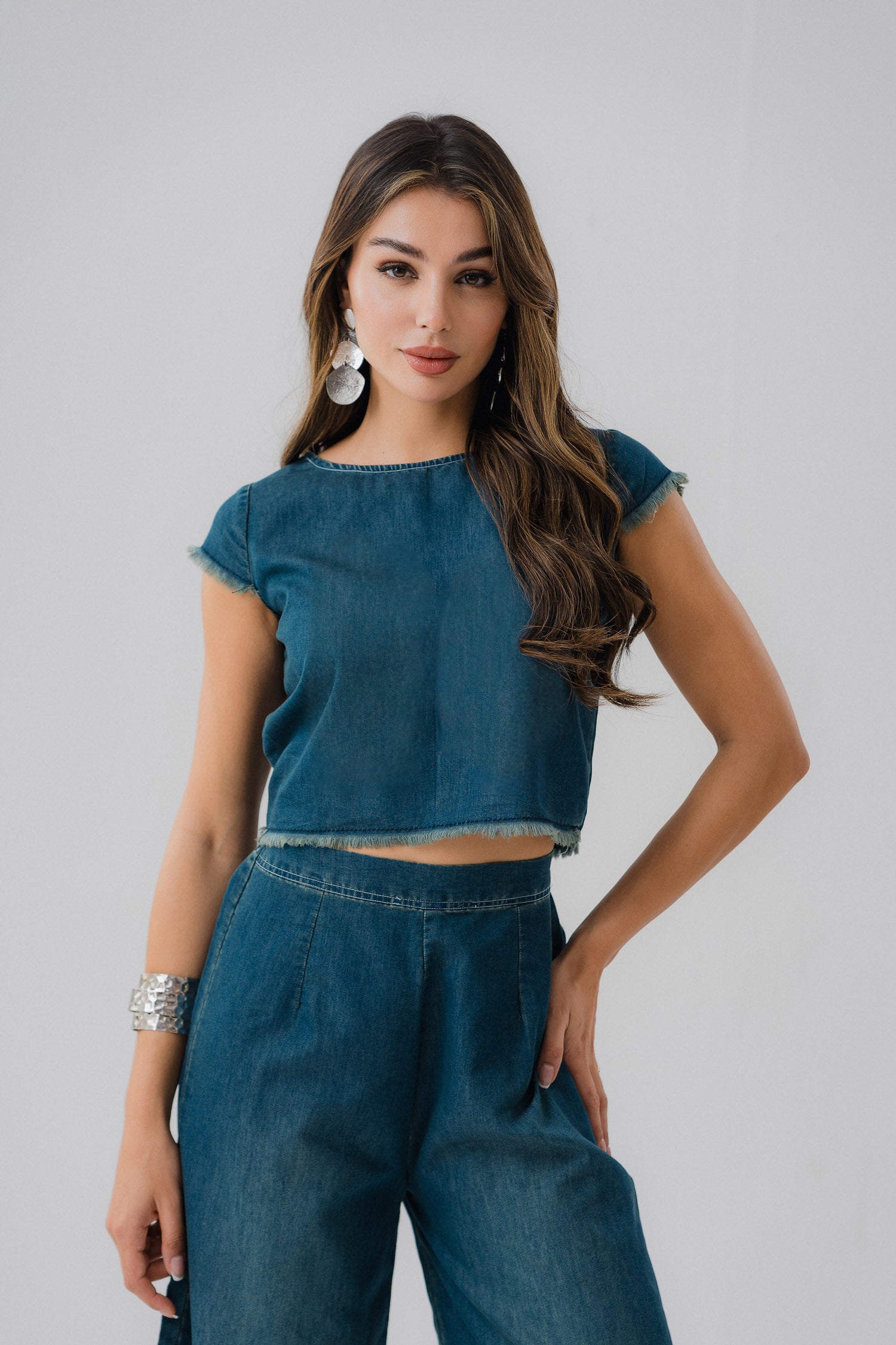 Dark Vintage Chambray Minor Fault Crop Top - Hustle N Holla
