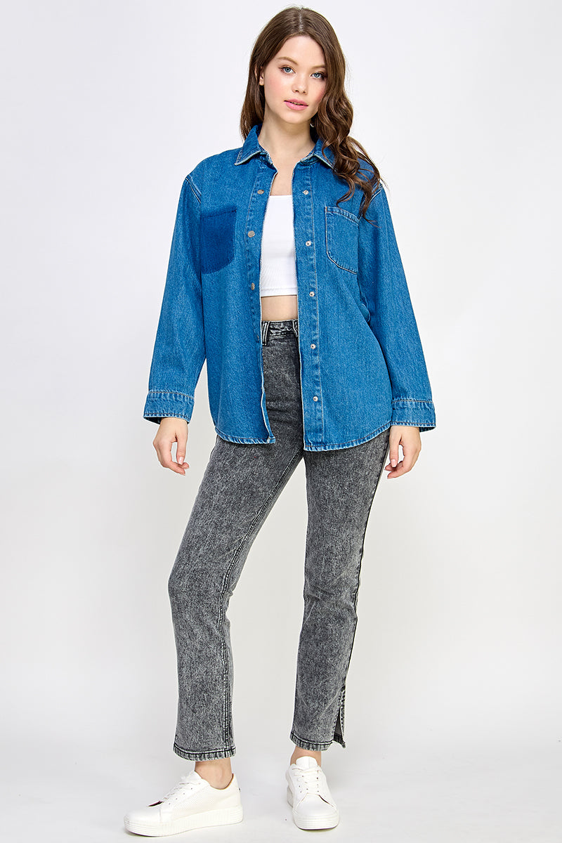 Mid-Blue Denim Shirt - Hustle N Holla