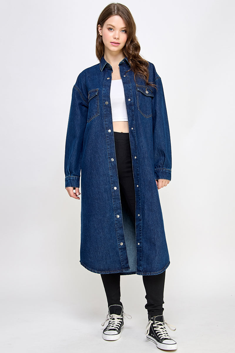 Blue Denim Long Shirt - Hustle N Holla