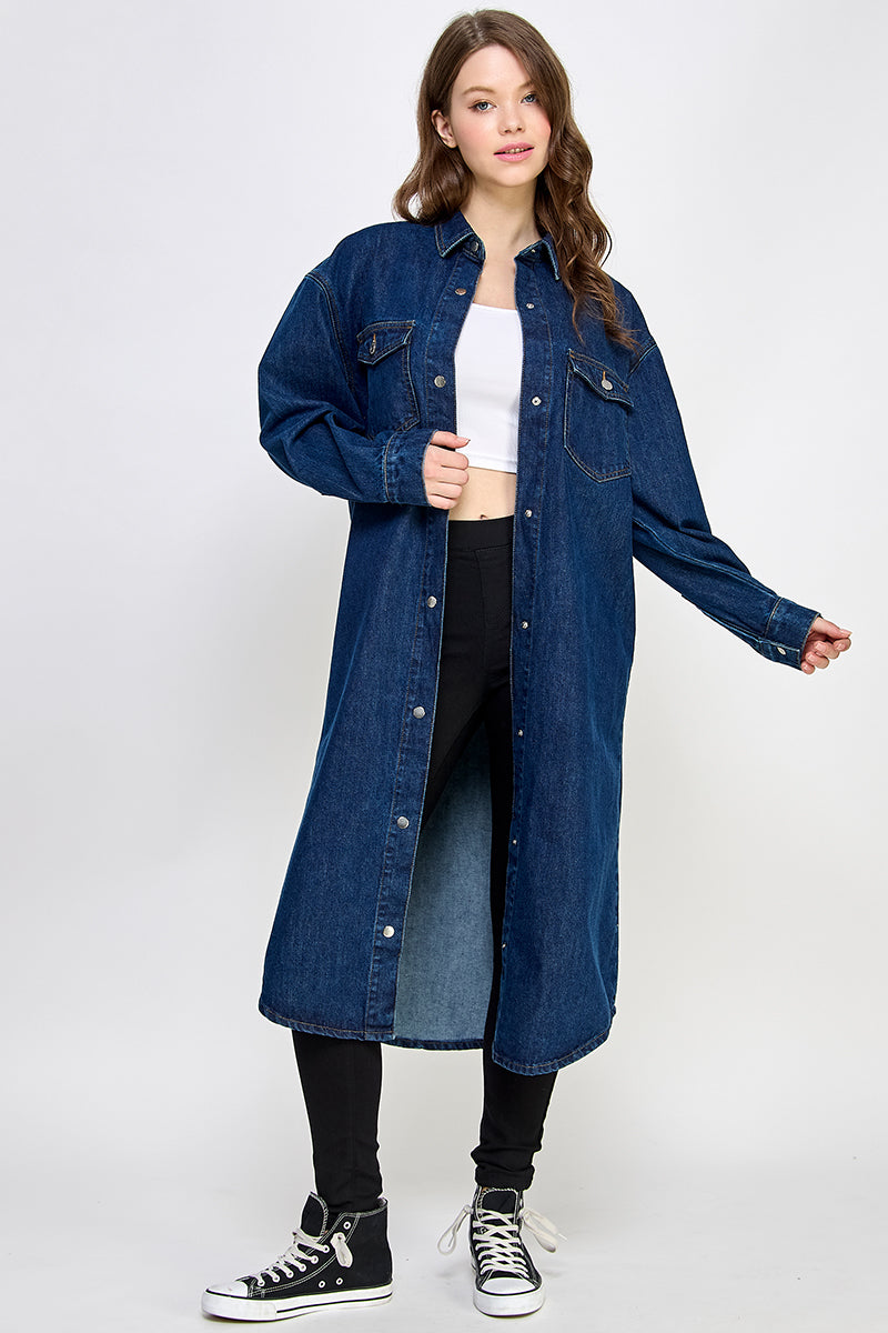 Blue Denim Long Shirt - Hustle N Holla