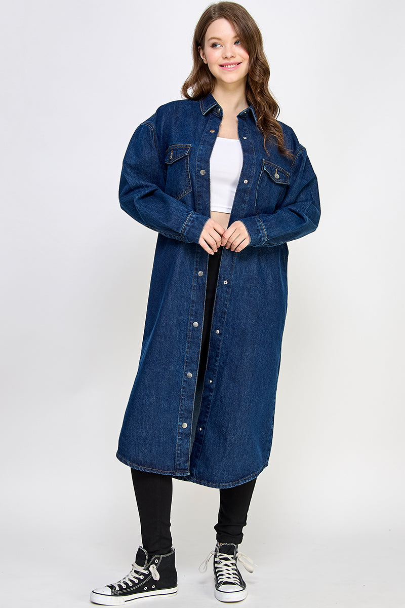 Blue Denim Long Shirt - Hustle N Holla