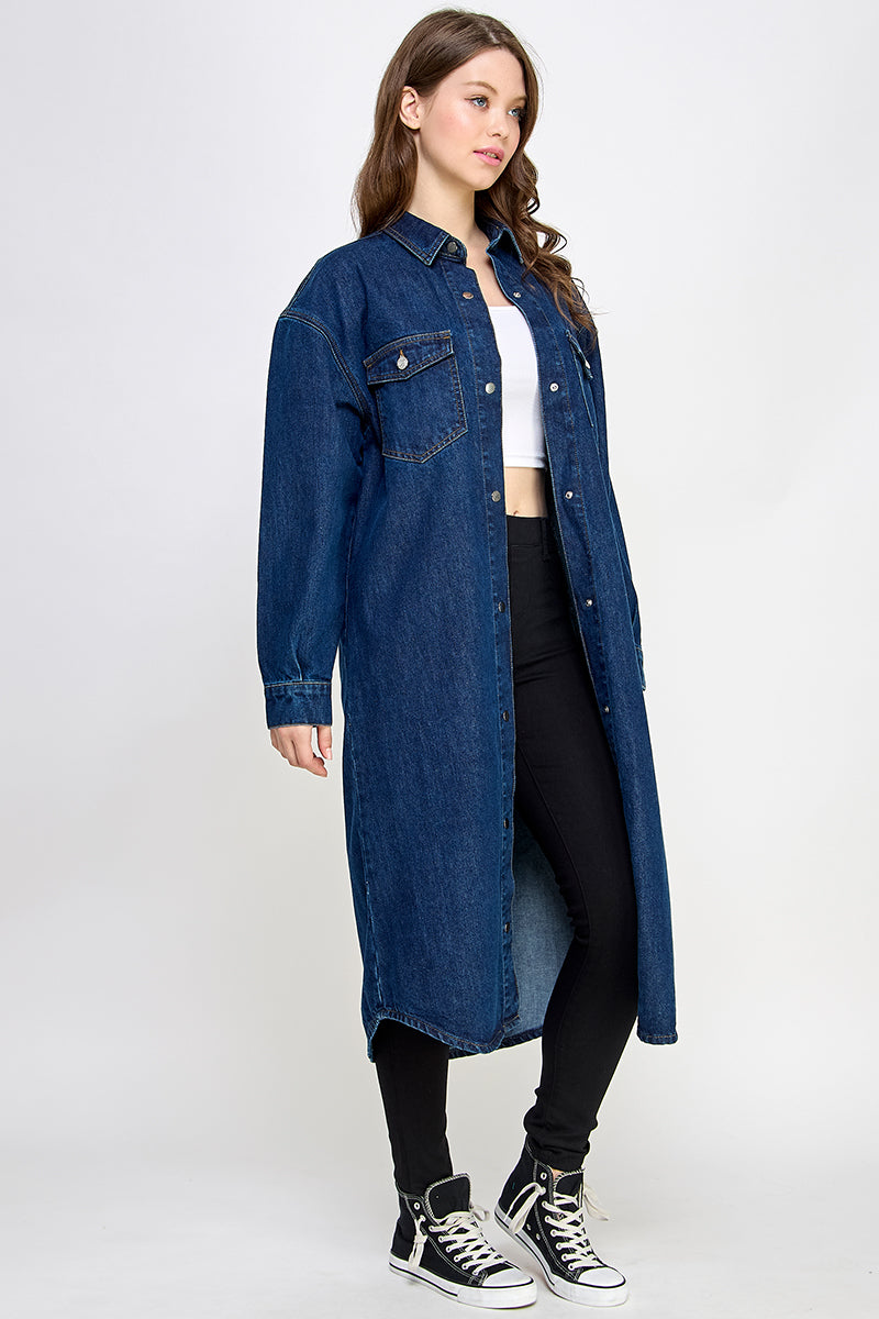 Blue Denim Long Shirt - Hustle N Holla