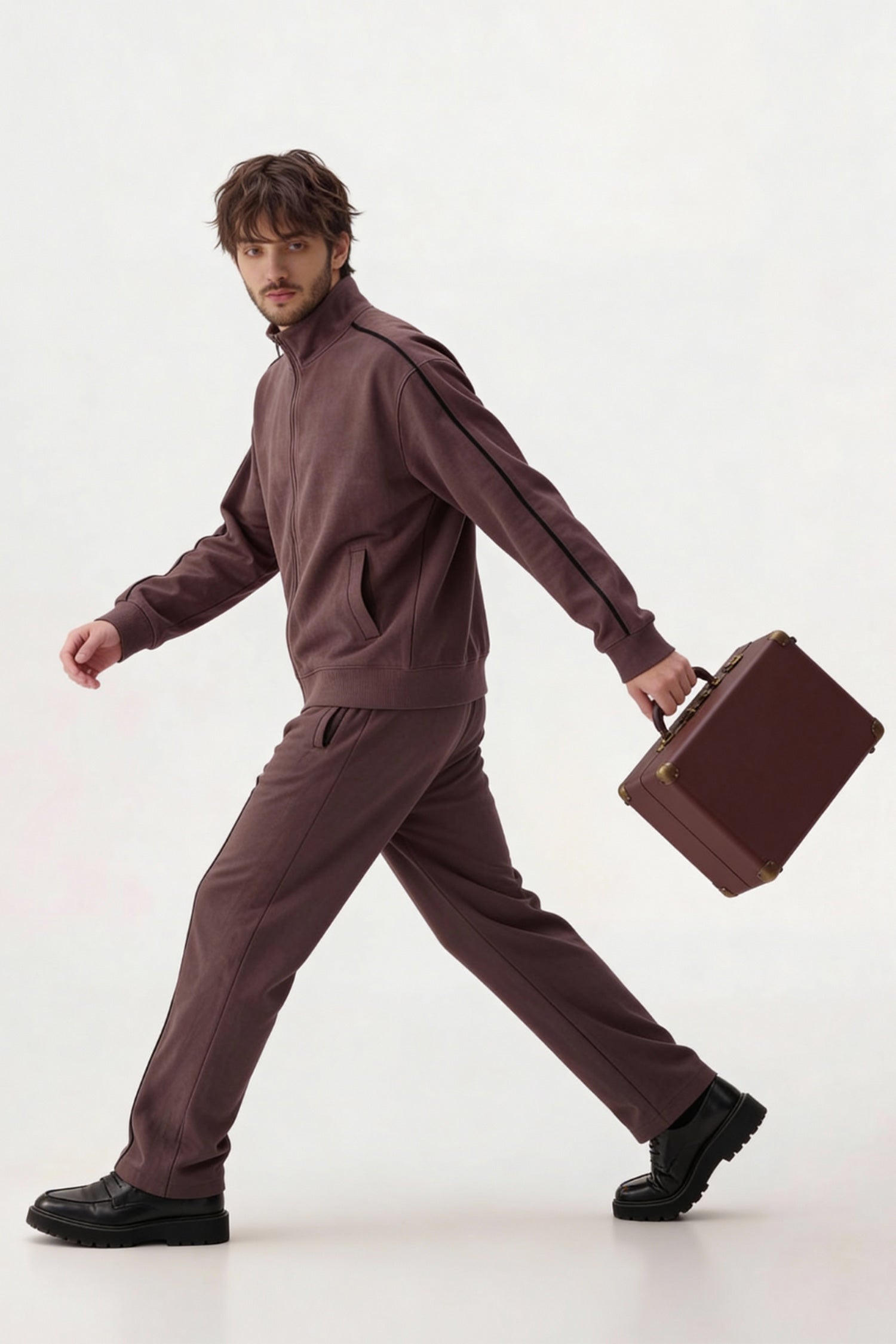 Brown Textured Regular Fit Mock Neck Zipper - Hustle N Holla