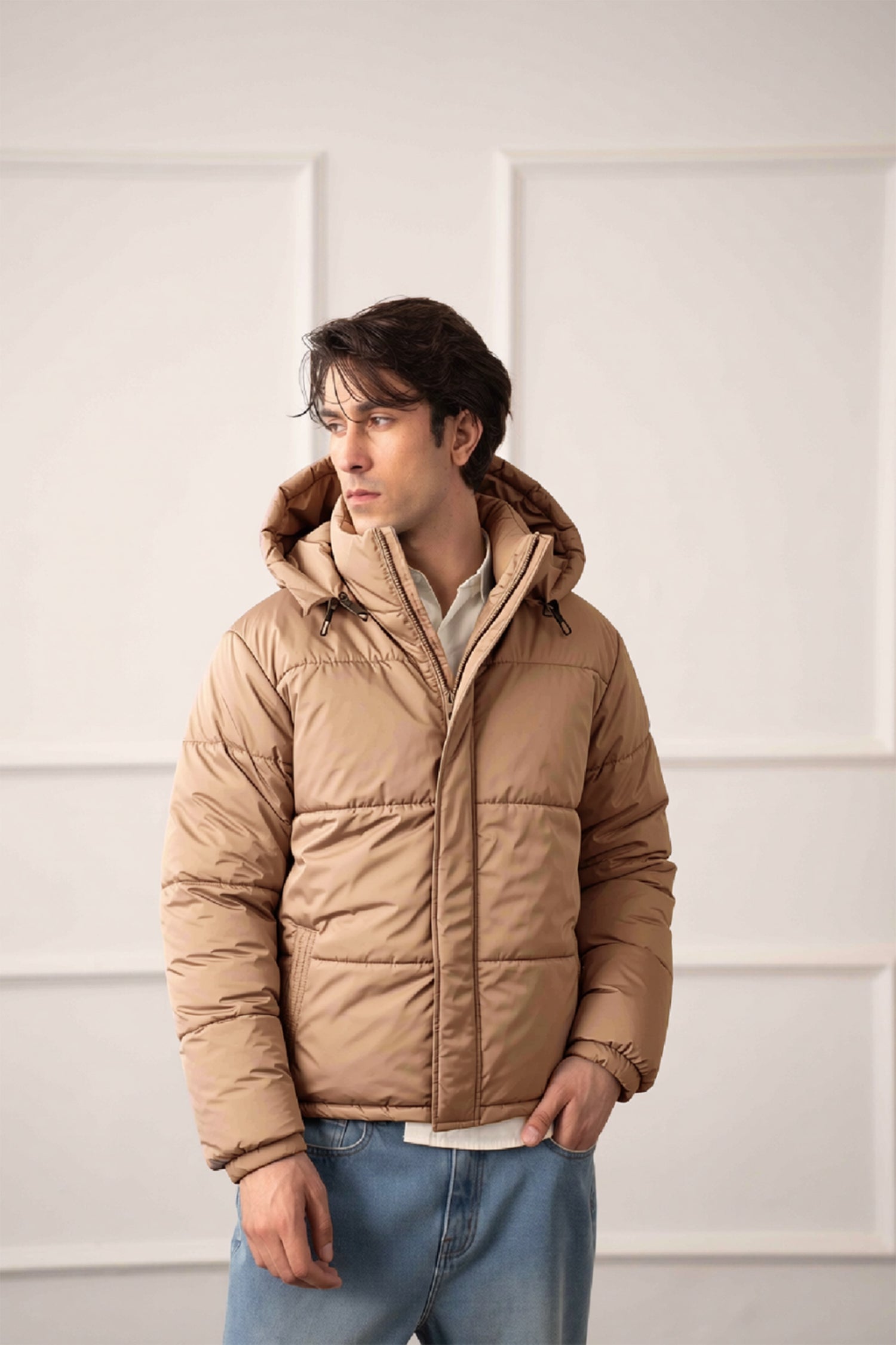 Beige Relaxed Fit Puffer Jacket - Hustle N Holla