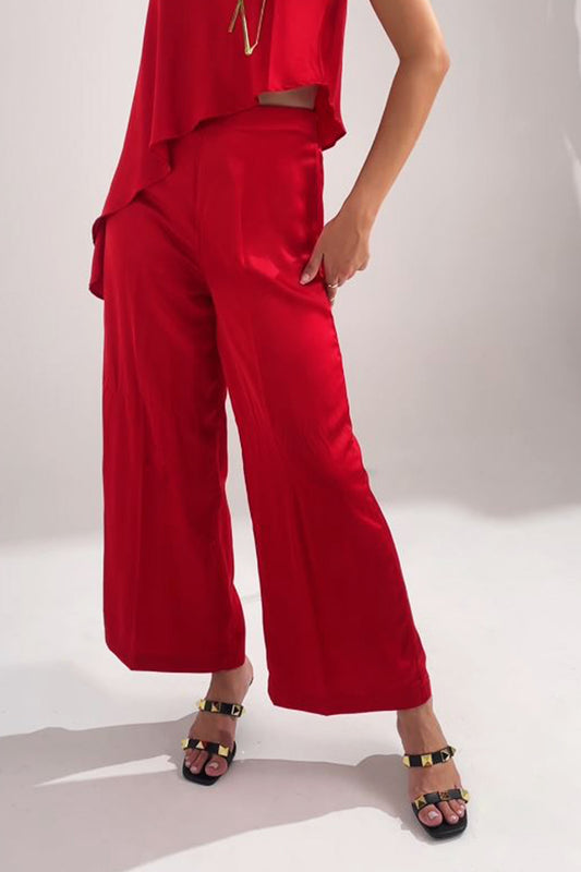 Red Wide Leg Trousers - Hustle N Holla